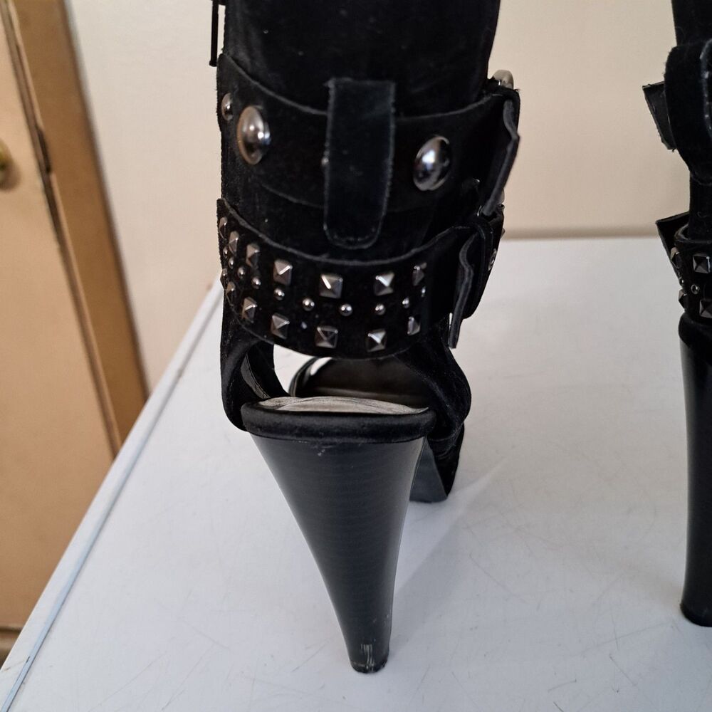 ANA Faux Suede Black Peep Toe Studs Ankle Zipper Stiletto heals 7.5M - Picture 6 of 13